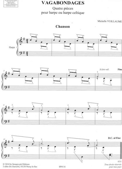 VUILLAUME Michelle : Vagabondages - 4 pièces pour harpe celtique ou harpe à pédales