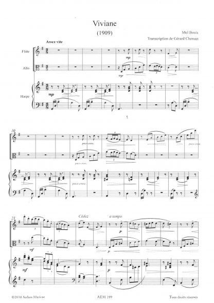 Mel Bonis : Viviane, transcription de Gérard Chenuet pour flûte, alto et harpe