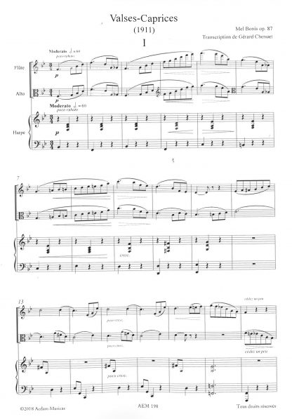 Mel Bonis : Valses-Caprices op. 87, transcription de Gérard Chenuet pour flûte, alto et harpe