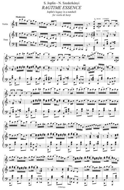 JOPLIN Scott : Ragtime Essence, transcription de Nandor Szederkenyi pour violon et harpe