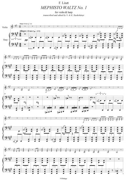 LISZT Franz : Mephisto Waltz n°1, transcription de Nandor Szederkenyi pour violon et harpe