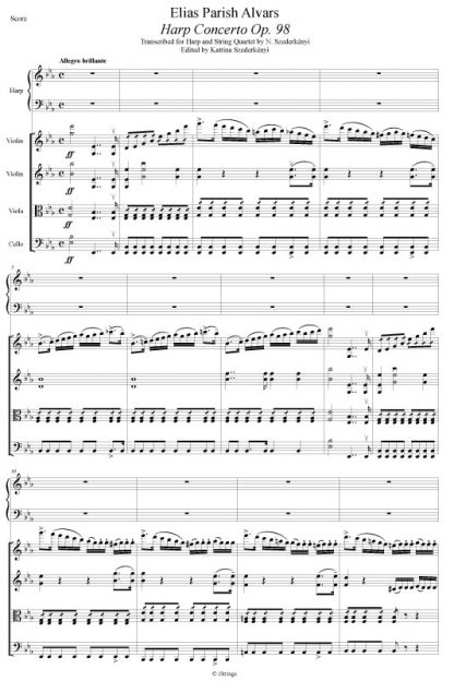 PARISH ALVARS Elias: Concerto for harp op. 98 (score and parts), transcription by Nandor Szederkenyi for violin and harp