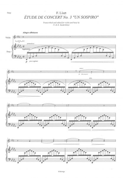LISZT Franz : Un Sospiro, transcription de Nandor et Katrina Szederkenyi pour violon et harpe