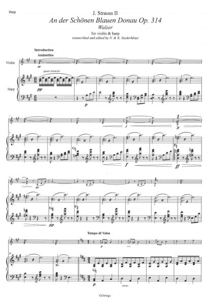 STRAUSS Johann : Donau Waltz, transcription de Nandor et Katrina Szederkenyi pour violon et harpe