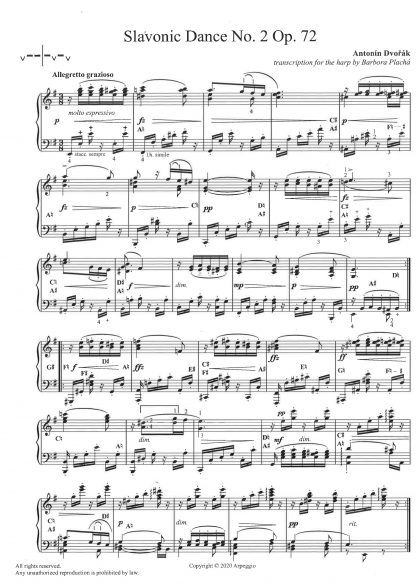 DVORAK transcrit pour harpe par Barbora Plachá : Danse slave op. 72 n° 2