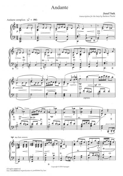 Musique tchèque pour harpe : SUK Josef, Andante, transcription de Barbora PLACHA