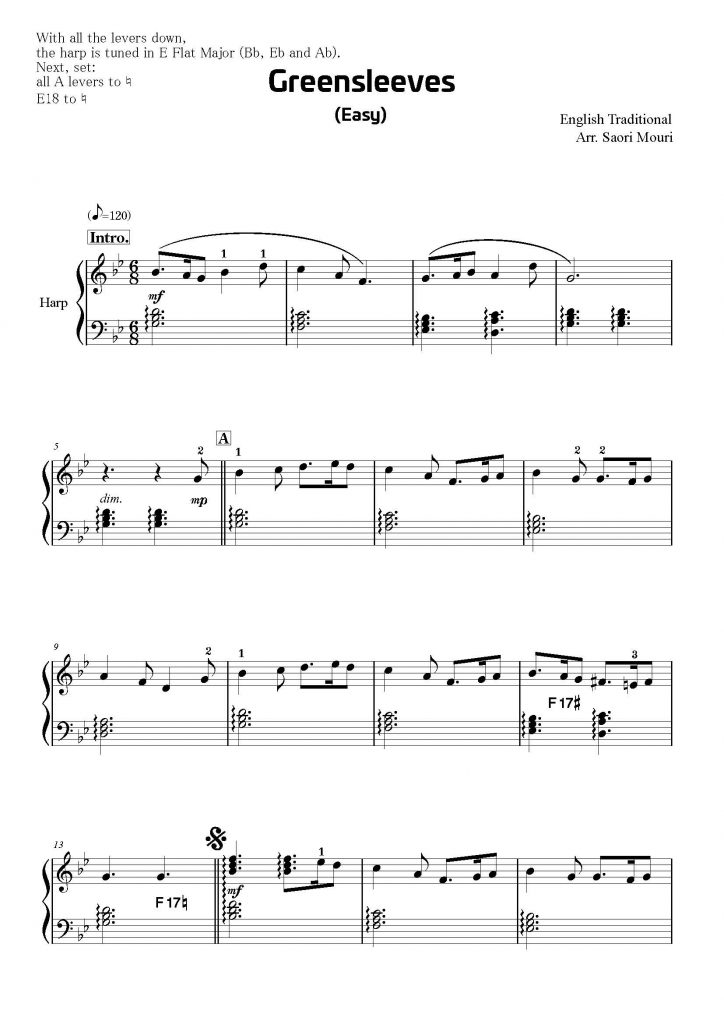 Trad. English Greensleeves, arrangement by Saori Mouri For small