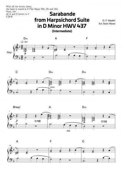 HANDEL G.F.: Sarabande from the Harpischord Suite n°4 in D Minor, HWV 437. Arrangement by Saori Mouri