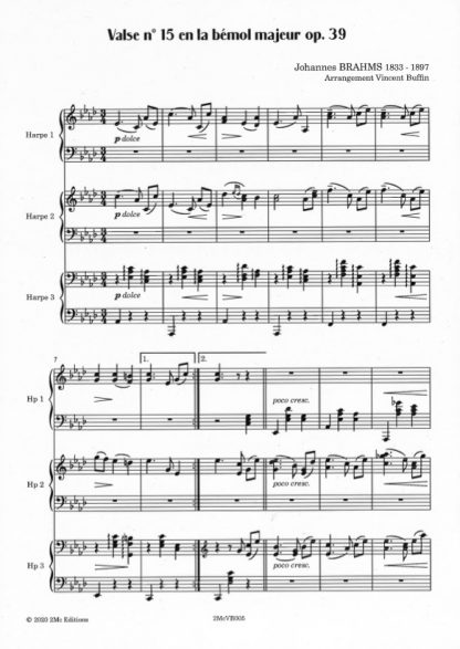 BRAHMS Johannes : Valse n° 15 op.39 pour trio de harpes, arr. BUFFIN Vincent