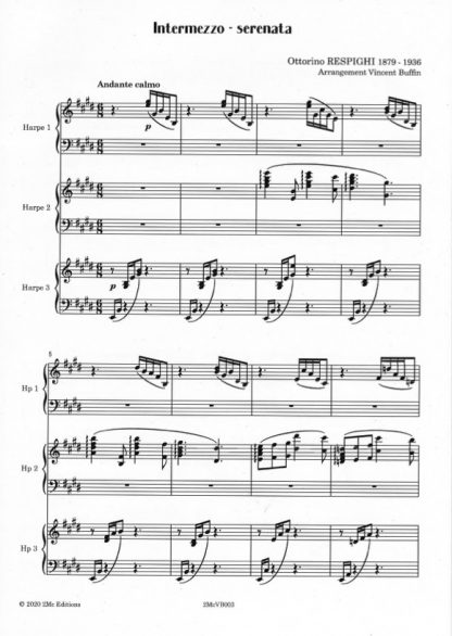 RESPIGHI Ottorino: Intermezzo-Serenata für 3 Harfen, Bearbeitung von Vincent Buffin