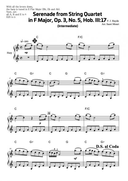 HAYDN J.: String Quartet in F Major Op.3 No. 5, H.III, N°17: "Serenade", arrangement by Saori MOURI
