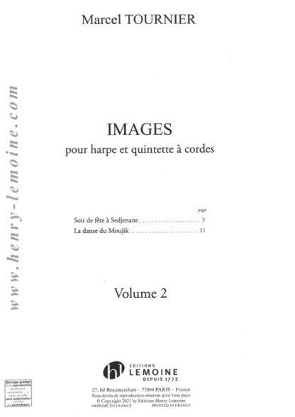 TOURNIER Marcel : Images pour hp et quintette à cordes vol 2