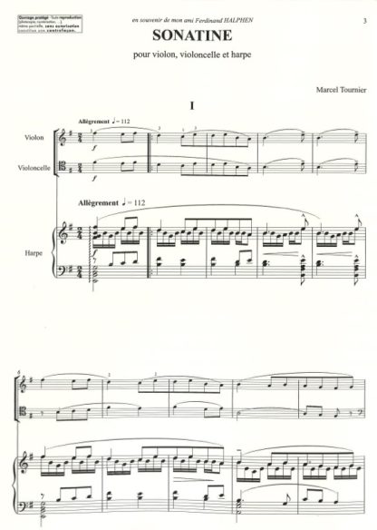 TOURNIER Marcel : Sonatine pour violon, violoncelle et harpe