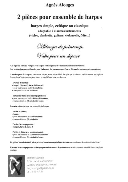 ALOUGES Agnès : 2 pièces pour ensemble de harpes