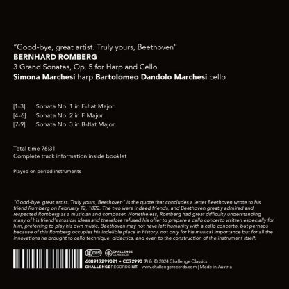 MARCHESI Simona : Good bye, great artist. Truly yours, Beethoven | 3 Grand Sonatas, Op. 5 for Harp and Cello