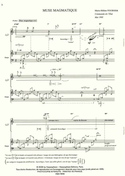 FOURNIER Marie-Hélène : Muse-Magmatique pour harpe et bande magnétique - HS 11818